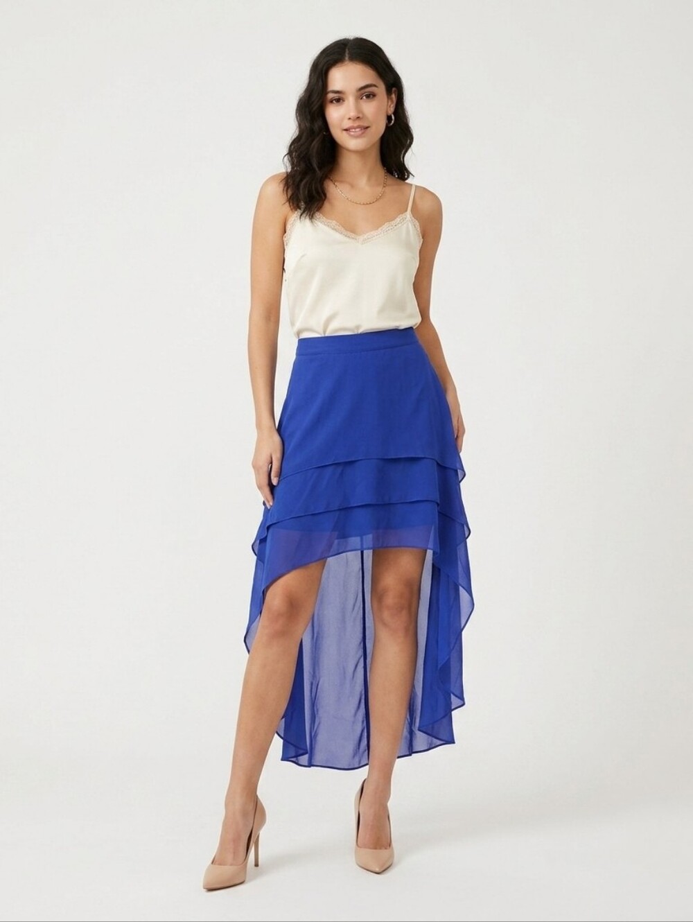 Blue Hi Lo Tiered Skirt Size L Juniors, Women's size 6